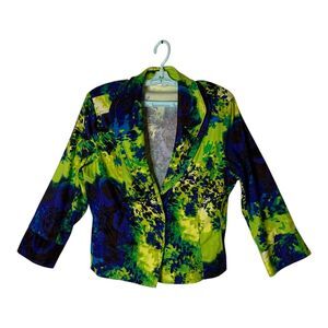 Erin London Blazer Womens Large Blue Green Artsy Cardigan Long Sleeve Jacket